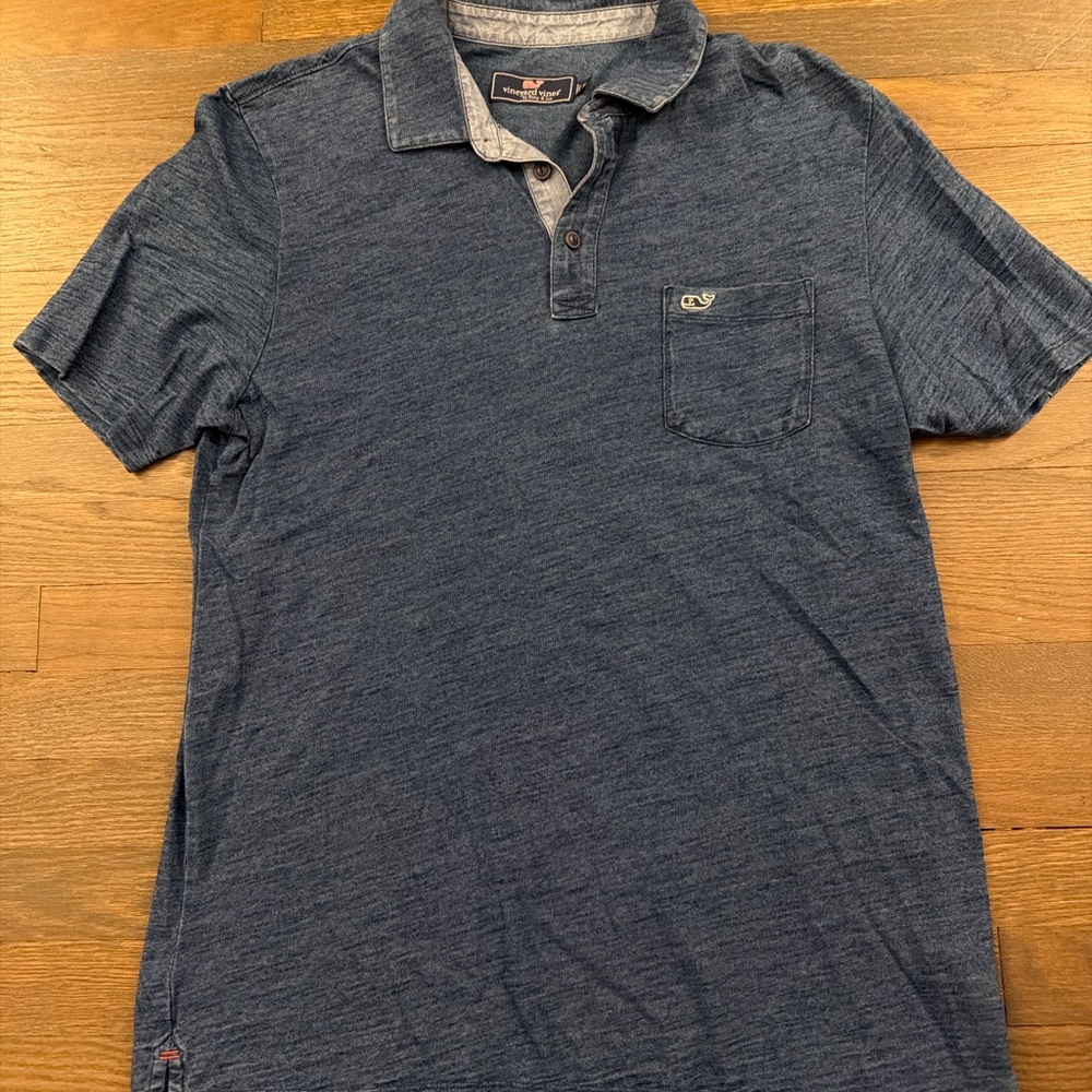 Vineyard Vines Men’s Medium Blue Pocket Polo Shirt Whale Logo